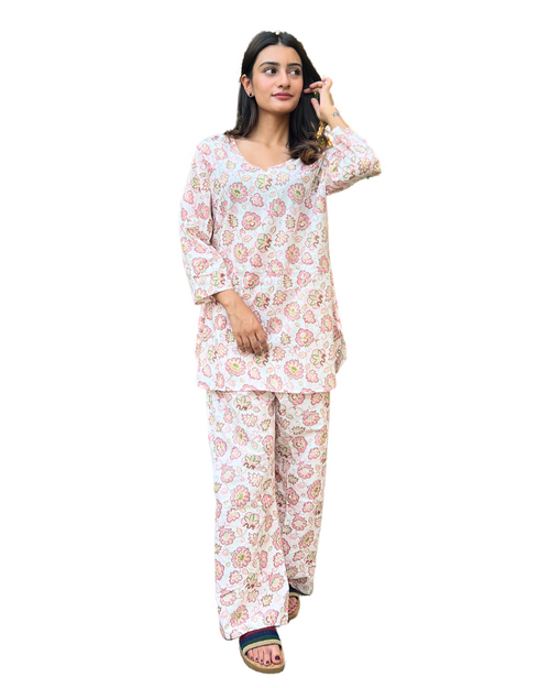 Desert Rose Pink & White - Co-ord Set - Woman Cotton Night & Day Wear.