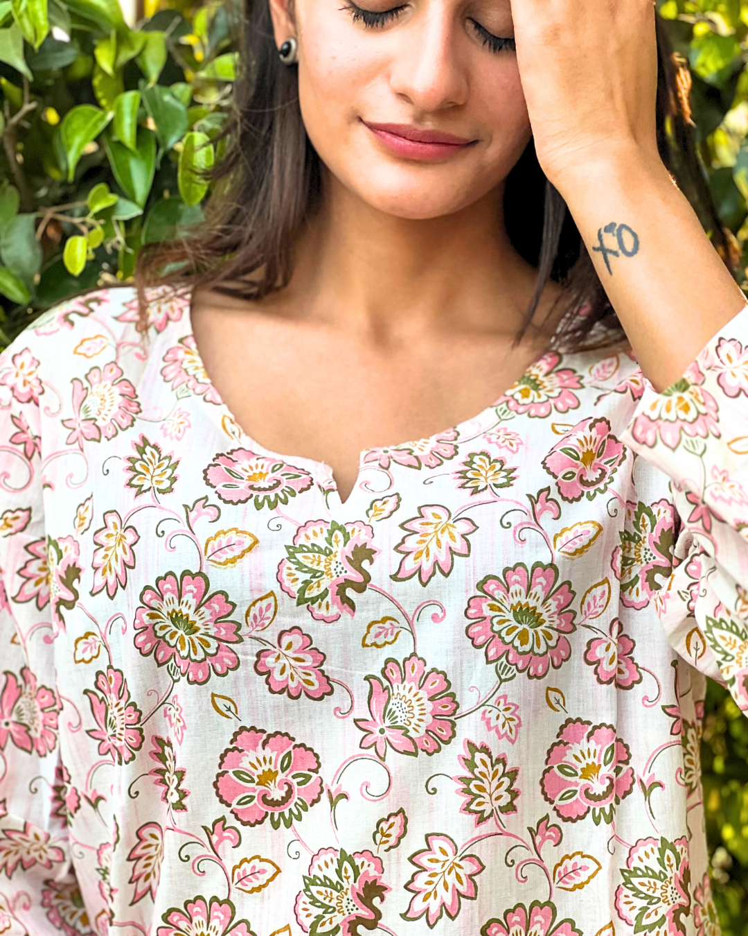 Desert Rose Pink & White - Co-ord Set - Woman Cotton Night & Day Wear.