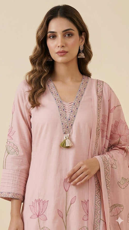Blush Pink Embroidered Cotton Suit Set