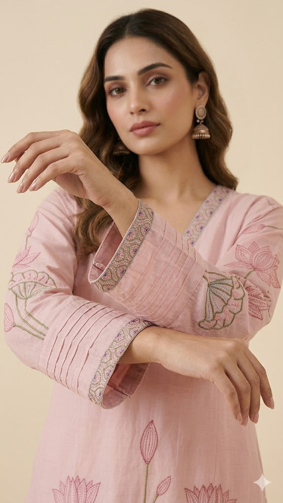 Blush Pink Embroidered Cotton Suit Set