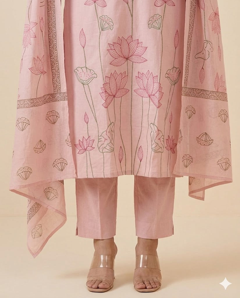 Blush Pink Embroidered Cotton Suit Set