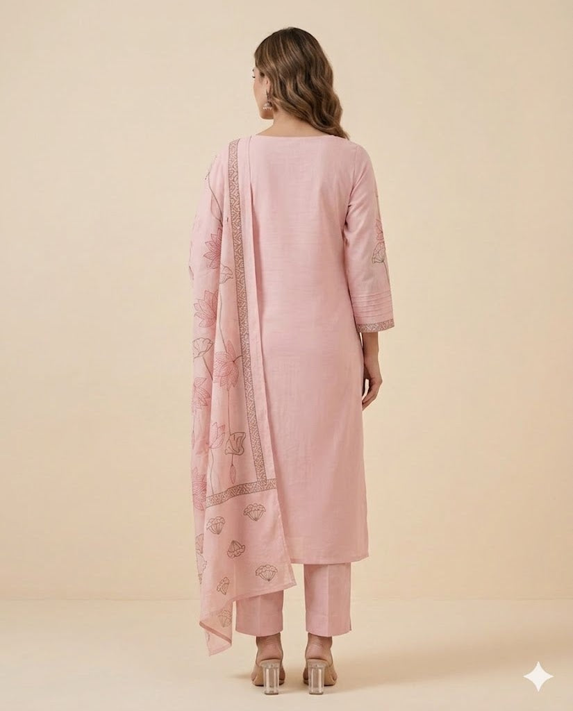 Blush Pink Embroidered Cotton Suit Set