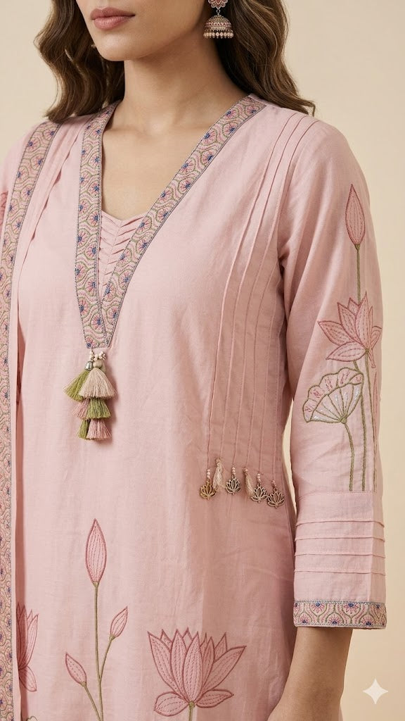 Blush Pink Embroidered Cotton Suit Set