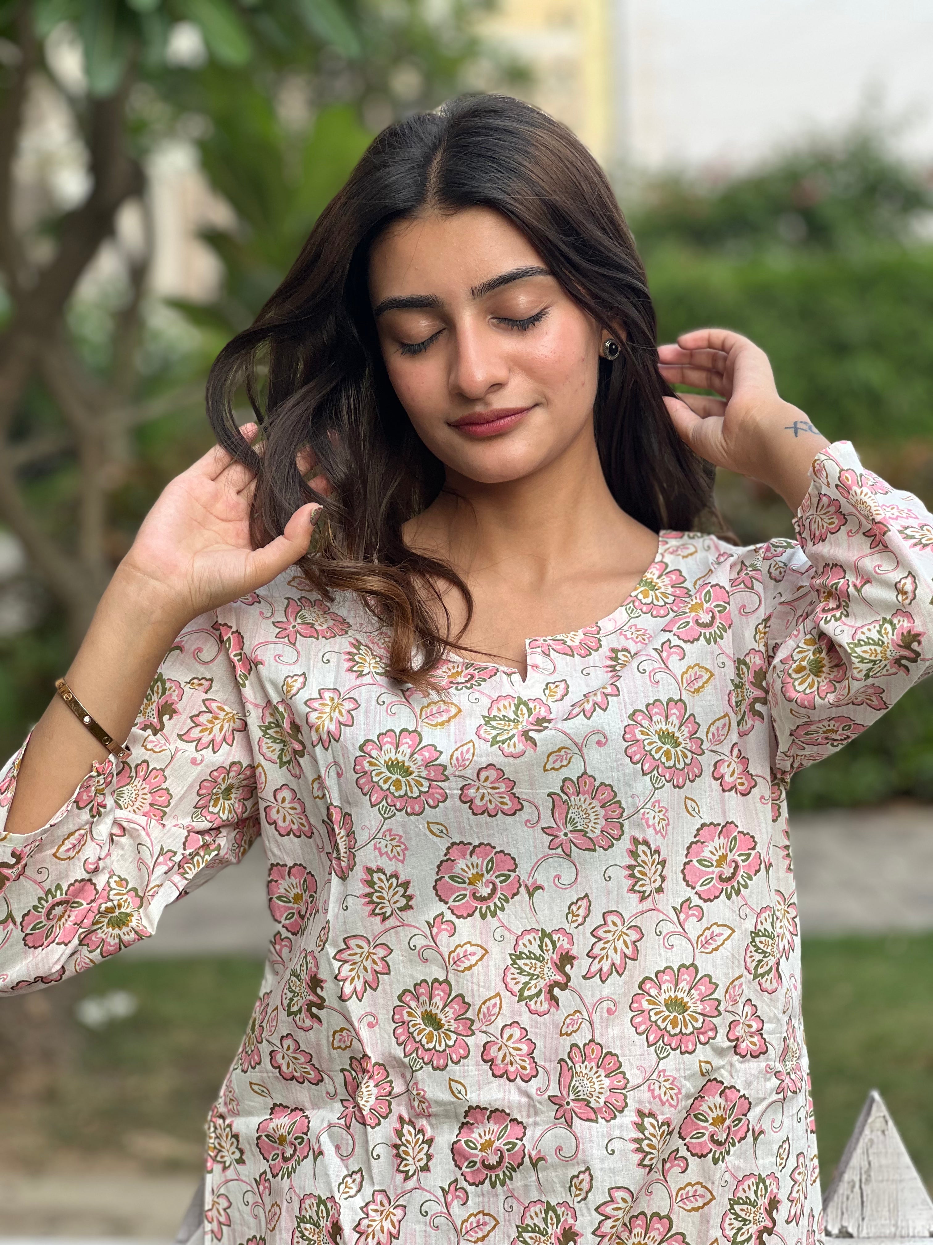 Desert Rose Pink & White - Co-ord Set - Woman Cotton Night & Day Wear.