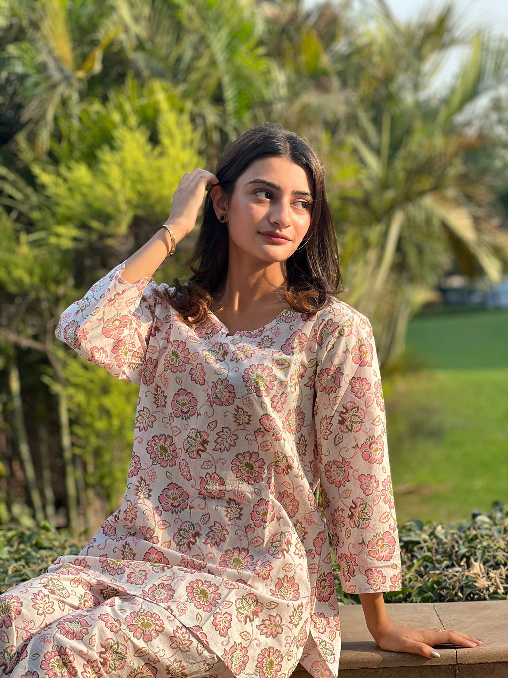 Desert Rose Pink & White - Co-ord Set - Woman Cotton Night & Day Wear.