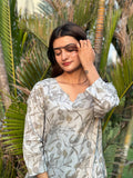 Leaves in Grey - Co-ord Set - Woman Cotton Night & Day Wear.